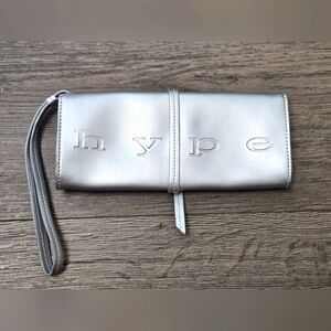 Hype Silver Mettalic Wallet Wristlet Clutch EUC